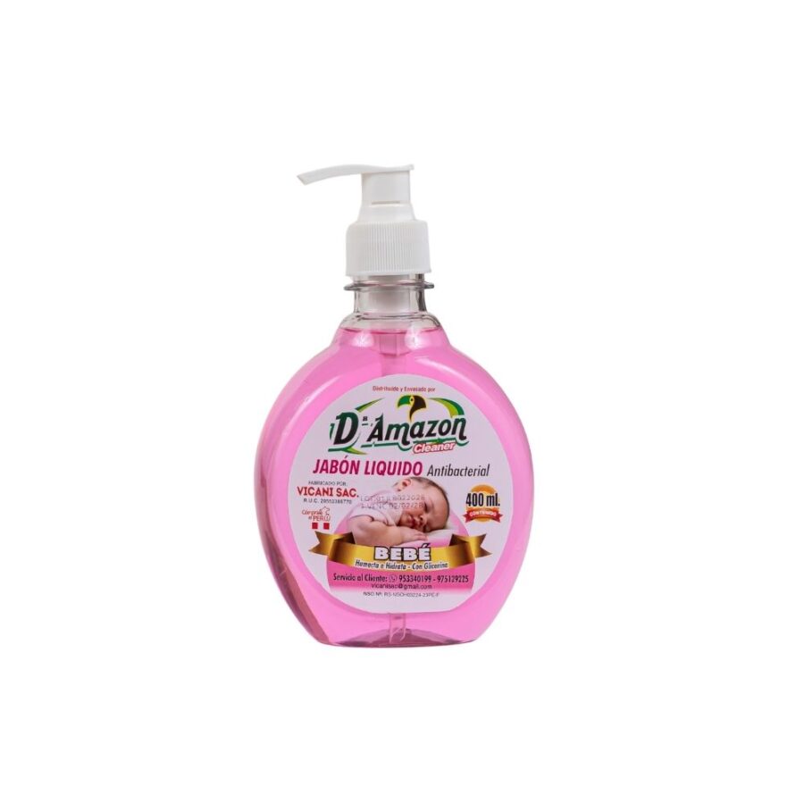 Jabón líquido antibacterial c/ dispensador aroma bebe 400ml
