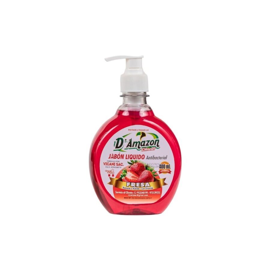 Jabón líquido antibacterial c/ dispensador aroma fresa 400ml