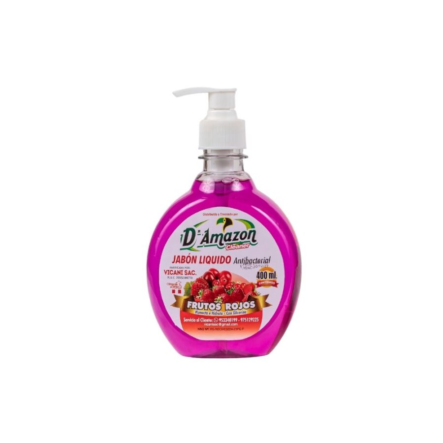 Jabón líquido antibacterial c/dispensador aroma frutos rojos 400ml
